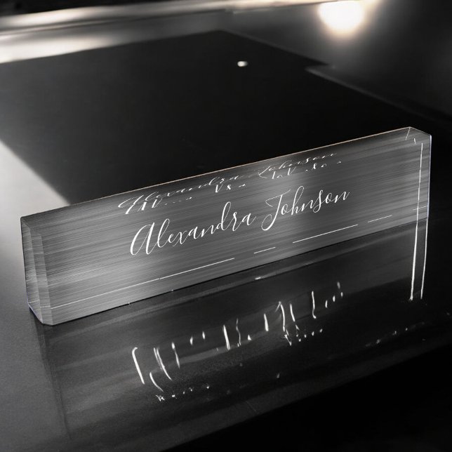 Porte-nom Pour Bureau Logo personnalisé élégant noir blanc bureau (Créateur téléchargé)