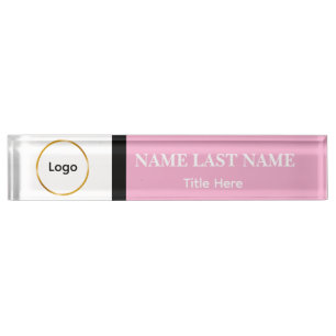 Porte-nom Pour Bureau Logo personnalisé Élégant Rose tendre, Blanc, Noir