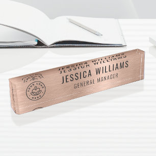 Porte-nom Pour Bureau Logo personnalisé employé Luxe Faux Or Rose Brossé