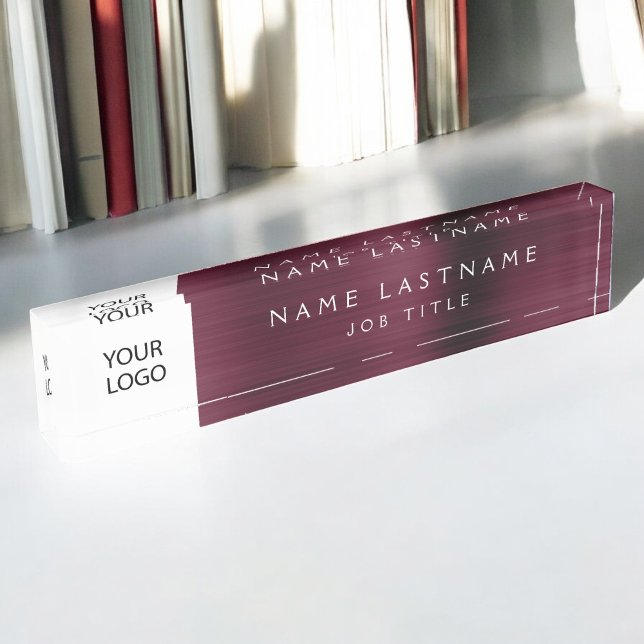 Porte-nom Pour Bureau Logo Personnalisé Executive Burgundy Professional (Créateur téléchargé)