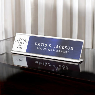 Porte-nom Pour Bureau Logo Personnalisé Executive Navy Blue Professional