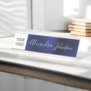 Porte-nom Pour Bureau Logo Personnalisé Executive Navy Blue Professional
