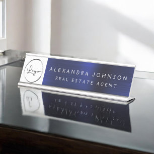 Porte-nom Pour Bureau Logo Personnalisé Executive Navy Blue Professional