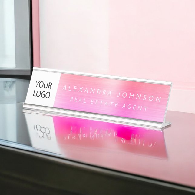 Porte-nom Pour Bureau Logo Personnalisé Executive Orange Pink Profession (Créateur téléchargé)