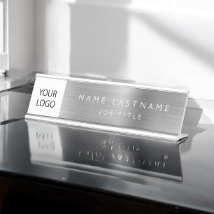 Porte-nom Pour Bureau Logo Personnalisé Executive Silver Business Profes