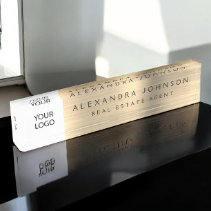 Porte-nom Pour Bureau Logo personnalisé Gold Elegant Professionnel