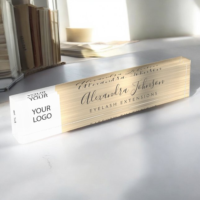 Porte-nom Pour Bureau Logo Personnalisé Gold Lashes Eyelash Extensions (Créateur téléchargé)
