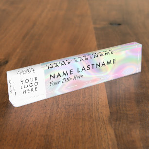 Porte-nom Pour Bureau Logo Personnalisé Holographie Pastel Couleurs Mode