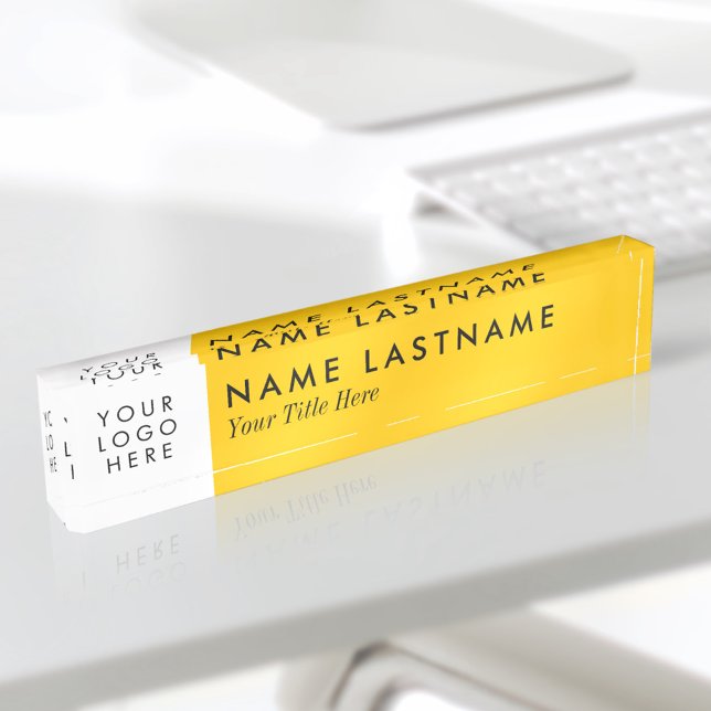 Porte-nom Pour Bureau Logo personnalisé jaune vif élégant (Créateur téléchargé)