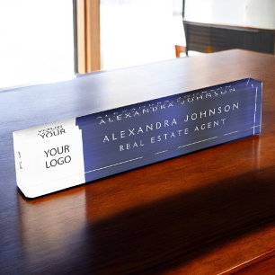 Porte-nom Pour Bureau Logo Personnalisé Marine Blue Elegant Professionne