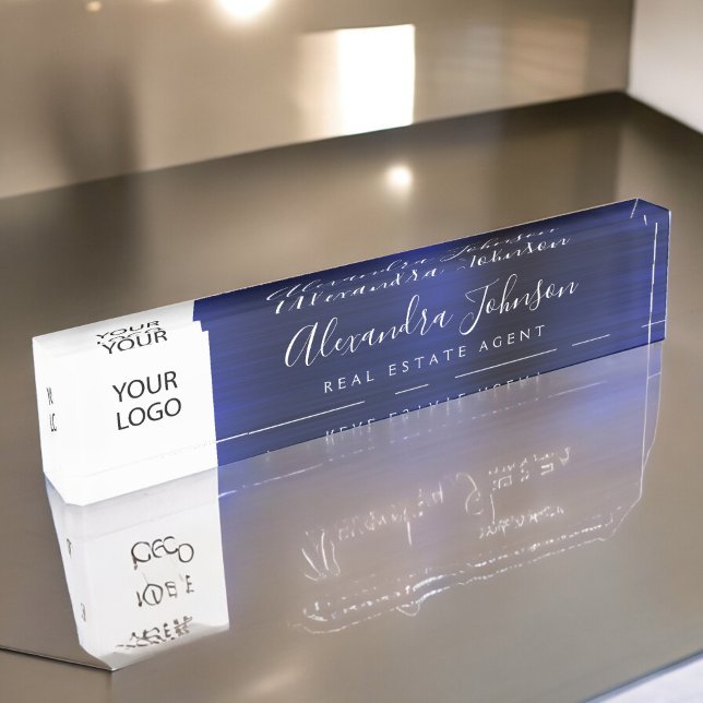 Porte-nom Pour Bureau Logo Personnalisé Marine Blue Elegant Professionne (Créateur téléchargé)