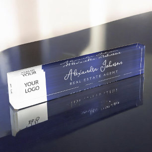 Porte-nom Pour Bureau Logo Personnalisé Marine Blue Elegant Professionne