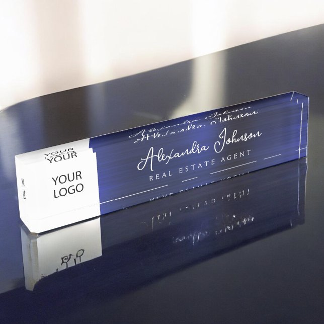 Porte-nom Pour Bureau Logo Personnalisé Marine Blue Elegant Professionne (Créateur téléchargé)