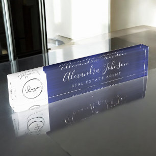 Porte-nom Pour Bureau Logo Personnalisé Marine Blue Elegant Professionne