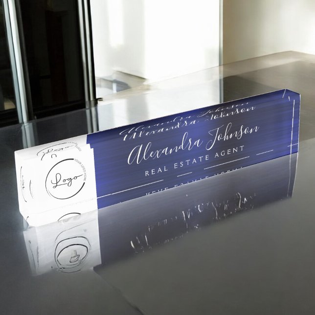 Porte-nom Pour Bureau Logo Personnalisé Marine Blue Elegant Professionne (Créateur téléchargé)