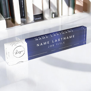 Porte-nom Pour Bureau Logo personnalisé Marine Blue Metallic Professiona