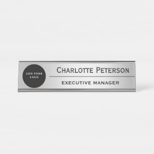 Porte-nom Pour Bureau Logo personnalisé Métal argenté de luxe Exécutif