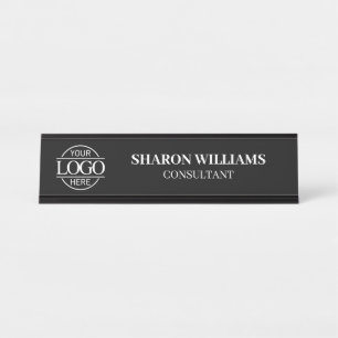 Porte-nom Pour Bureau Logo personnalisé   Minimaliste noir professionnel