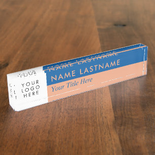 Porte-nom Pour Bureau Logo Personnalisé Moderne Duo Couleur Bleu Peach R
