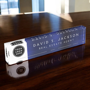 Porte-nom Pour Bureau Logo Personnalisé Moderne Simple Marine Bleu tenda