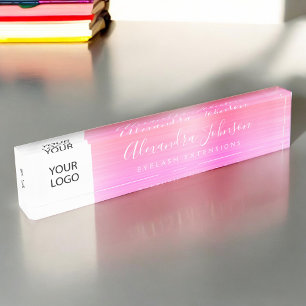 Porte-nom Pour Bureau Logo Personnalisé Pastel Rose Lashes Eyelash Exten