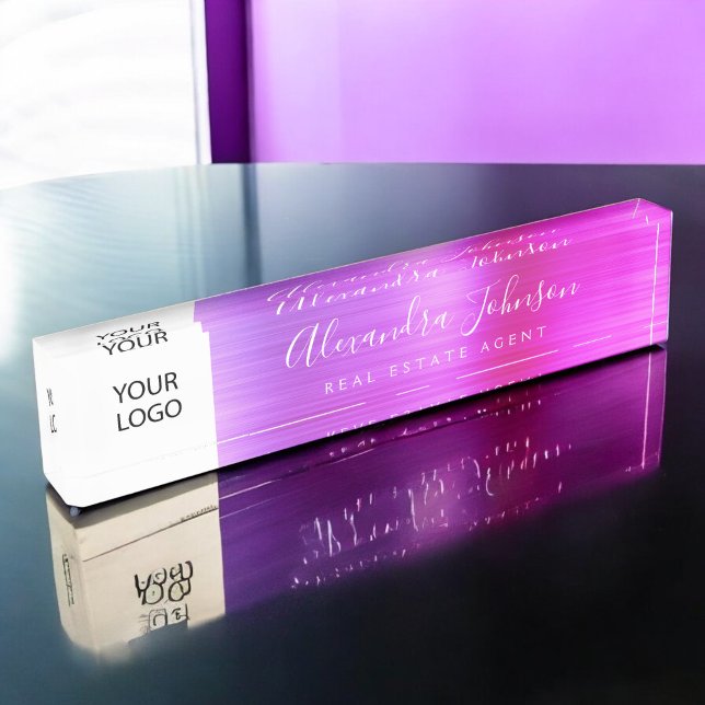 Porte-nom Pour Bureau Logo Personnalisé Pink Purple Élégant Professionne (Créateur téléchargé)