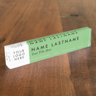 Porte-nom Pour Bureau Logo Personnalisé Sage Vert Pastel Texte Noir Mode