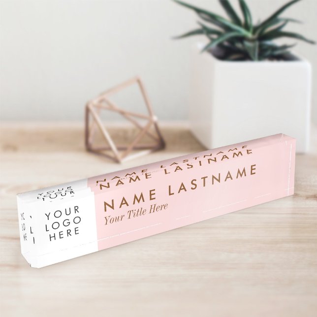 Porte-nom Pour Bureau Logo Personnalisé Simple Blush Pink Pastel Light É (Créateur téléchargé)