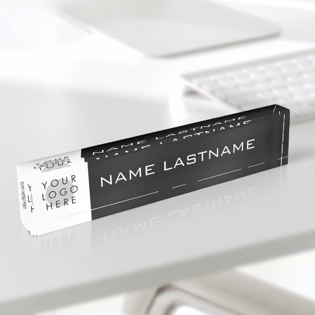 Porte-nom Pour Bureau Logo personnalisé Simple Nom de base Lastname Noir (Créateur téléchargé)