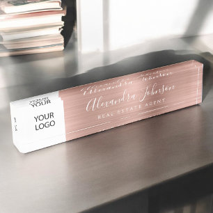 Porte-nom Pour Bureau Logo Rose Gold Rose Elegant Professionnel