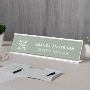 Porte-nom Pour Bureau Logo Sage Green L Professionnel Business Office