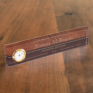 Porte-nom Pour Bureau look cuir Brown
