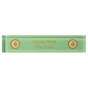 Porte-nom Pour Bureau Lucky Irish Shamrock Gold Coin personnalisé