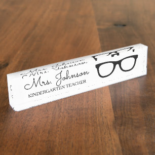 Porte-nom Pour Bureau Lunettes personnalisées noires pour enseignant