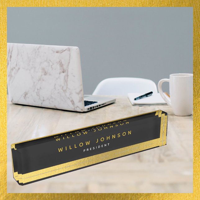 Porte-nom Pour Bureau Luxe Black Gold Classy Executive Business Gift (Luxury Black Gold Classy Executive Business Gift Desk Name Plate)