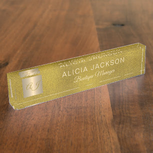 Porte-nom Pour Bureau Luxe élégant or parties scintillant acier monogram