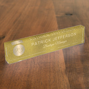 Porte-nom Pour Bureau Luxe élégant or parties scintillant acier monogram