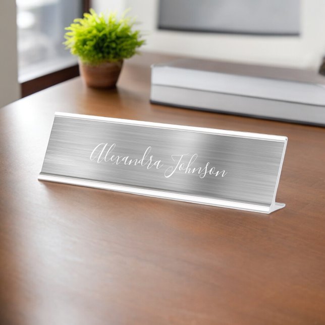 Porte-nom Pour Bureau Luxe et professionnel Silver Foil Moderne (Créateur téléchargé)