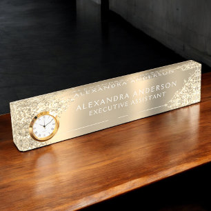 Porte-nom Pour Bureau Luxe Gold Sparkle Parties scintillant Beauté Profe