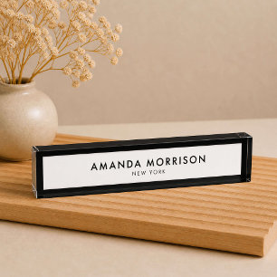 Porte-nom Pour Bureau Luxe Minimaliste Noir/Blanc