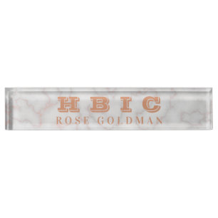 Porte-nom Pour Bureau Luxe rose moderne de pierre de marbre d'or de HBIC