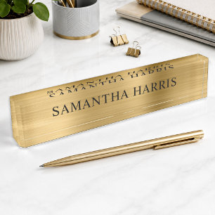 Porte-nom Pour Bureau Luxueux Faux Papier D'or