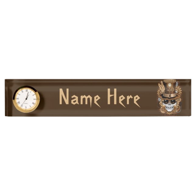 Porte-nom Pour Bureau Machine rétro Voodoo à vapeur crâne (Devant)