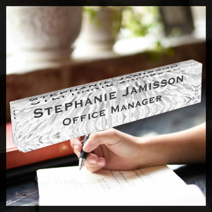 Porte-nom Pour Bureau Macro florale blanche acrylique Nom Abstrait Titre