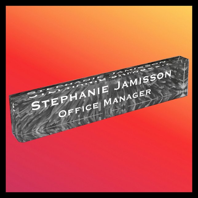 Porte-nom Pour Bureau Macro florale noire acrylique Nom Abstrait Titre (Créateur téléchargé)