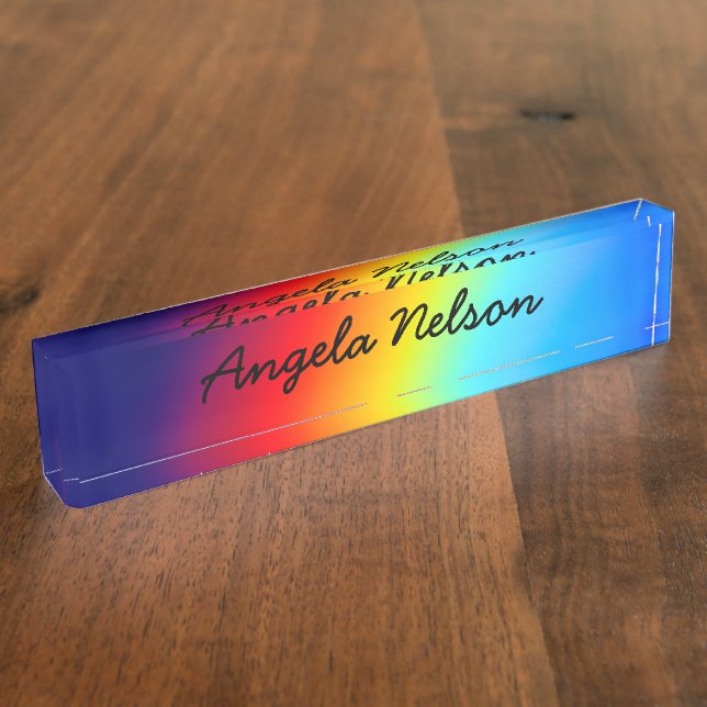 Porte-nom Pour Bureau Macro Photo Holographic Rainbow Gradient Name (Taille)