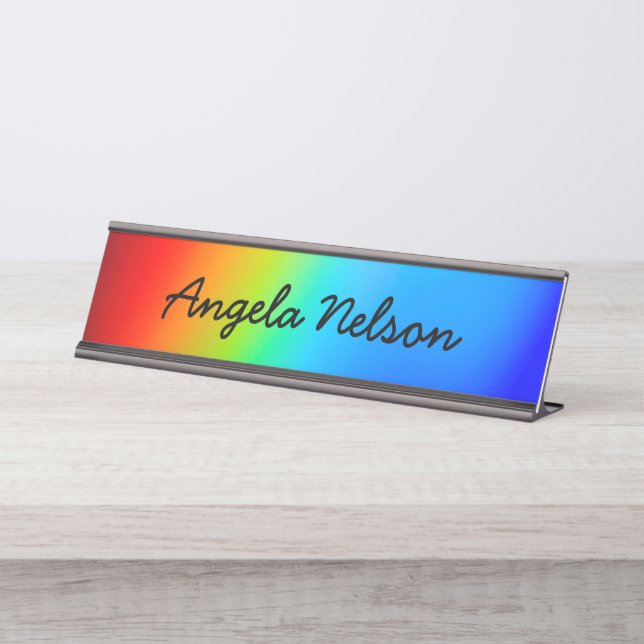 Porte-nom Pour Bureau Macro Photo Holographic Rainbow Ombre Name (Devant)