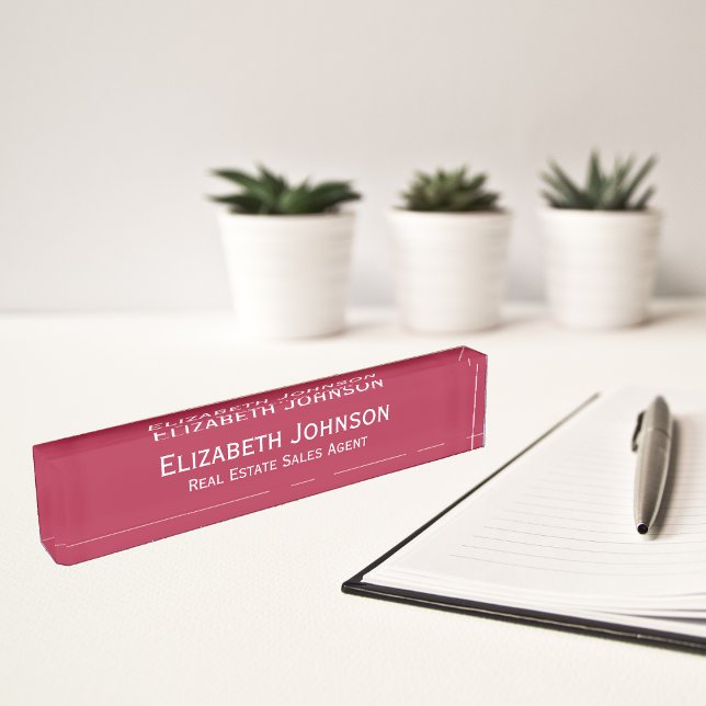 Porte-nom Pour Bureau Magenta Red Professional Business Executive (Modern Magenta Red Professional Business Executive Desk Name Plate)