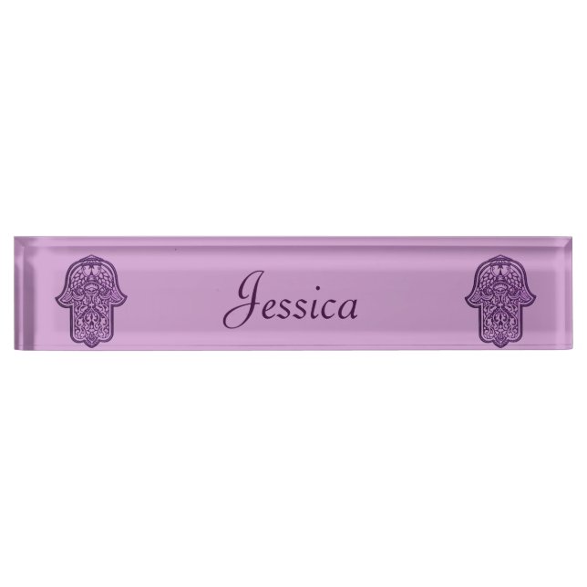 Porte-nom Pour Bureau Main de henné de Hamsa (violet) (Devant)