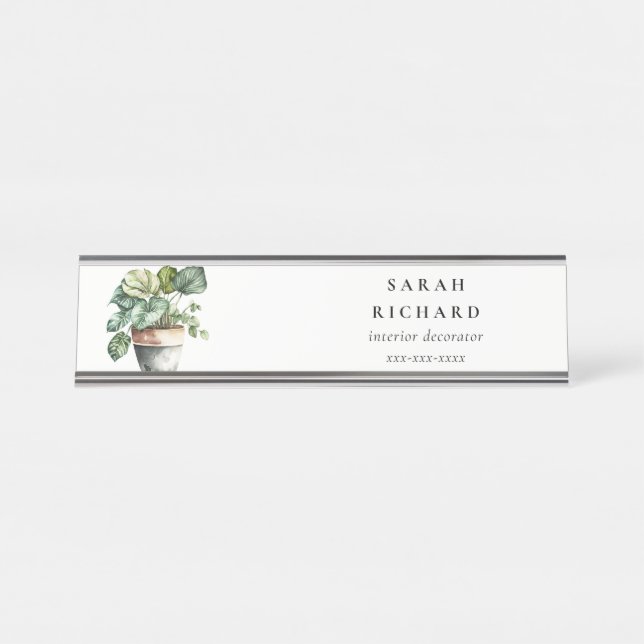 Porte-nom Pour Bureau Maison à feuilles potées Plantes Aquarelle Botaniq (Devant)